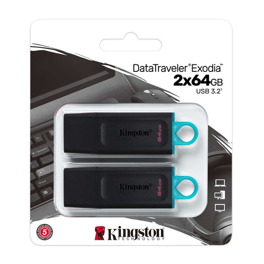 64GB USB3.2 Gen 1 DataTraveler Exodia (Black + Teal) - 2 Pieces