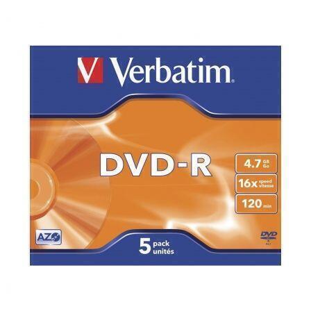 VERBATIM DVD-R 16x 4,7GB 120MIN MATT SILVER CAIXA NORMAL (JEWEL) PACK 5