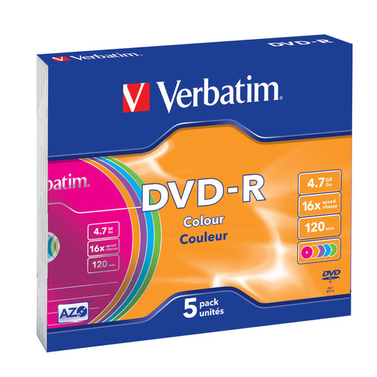 DVD-R | Verbatim | 16X | 4.7GB | COLOUR | Caixa Slim | Pack 5