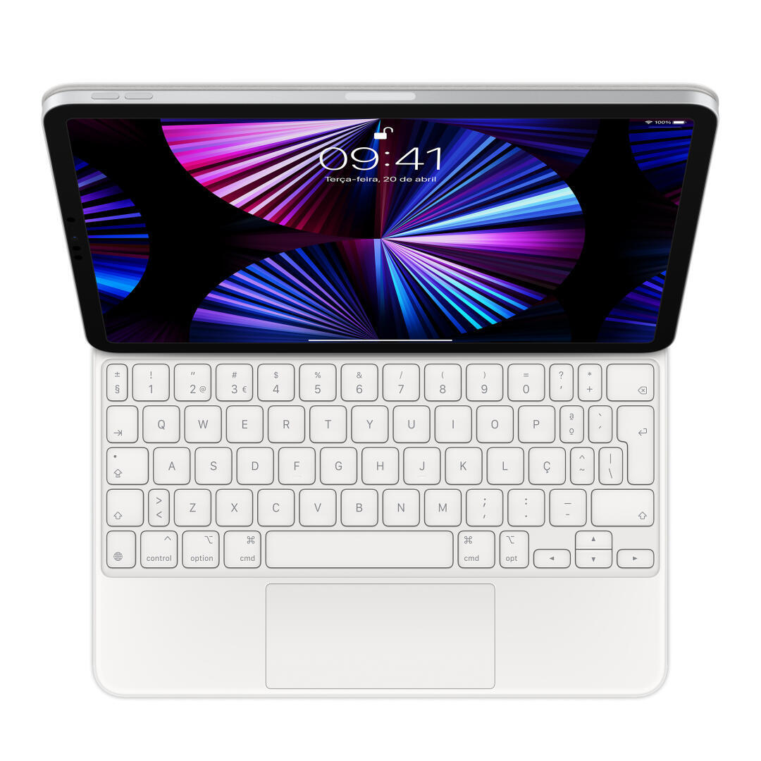 Apple Magic Keyboard - Teclado e pasta de folio - com trackpad - retroiluminação - Apple Smart connector - QWERTY - Português - branco - para 11-inch iPad Pro (1st generation, 2nd generation, 3rd gene