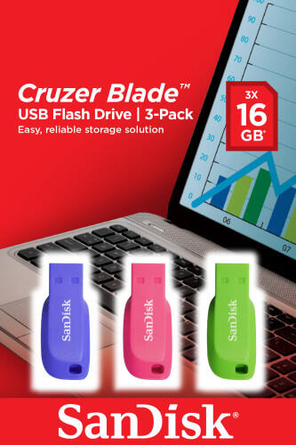 SanDisk Cruzer Blade 16GB unidad flash USB USB tipo A 2.0 Azul, Verde, Rosa - 881776