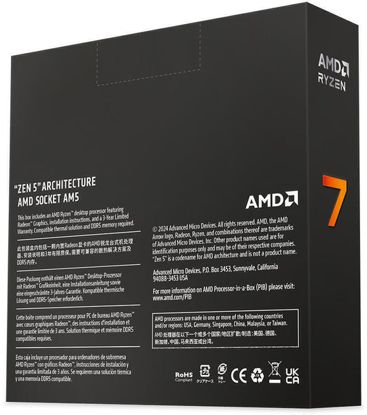 Processador AMD Ryzen 7 9700X 8-Core (3.8GHz-5.45Hz) 32MB A