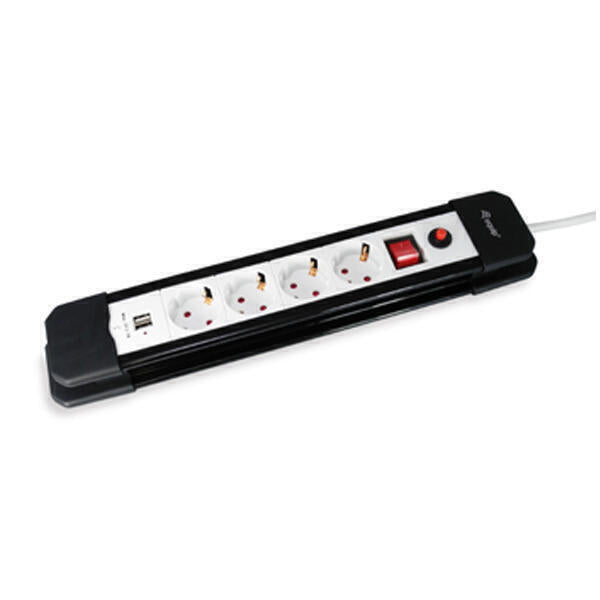 Cabo Extensão | Marca | 4-Outlet com 2 USB | 250V, 16A | Preto