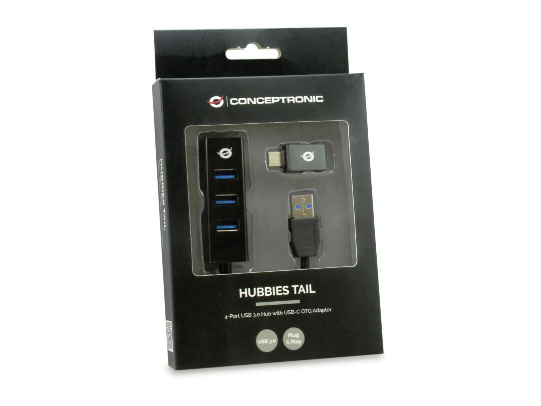 Hub USB 3.0 | HUBBIES TAIL | 4-Port | com Adaptador USB-C para USB-A