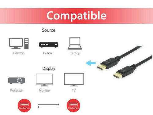 Display PortÂ  1.4 Cable M/M 1,0m, black, with latch