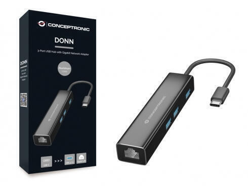 Hub USB 3-Portas | DONN | DONN07B | com Adaptador de Rede Gigabit