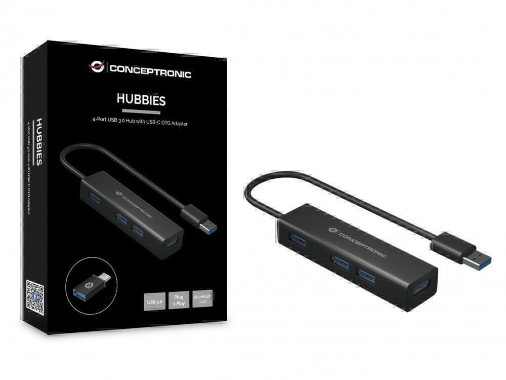 HUBBIES 4-Port-USB 3.0-Hub und OTG-Adapter fur USB-C - HUBBIES06B