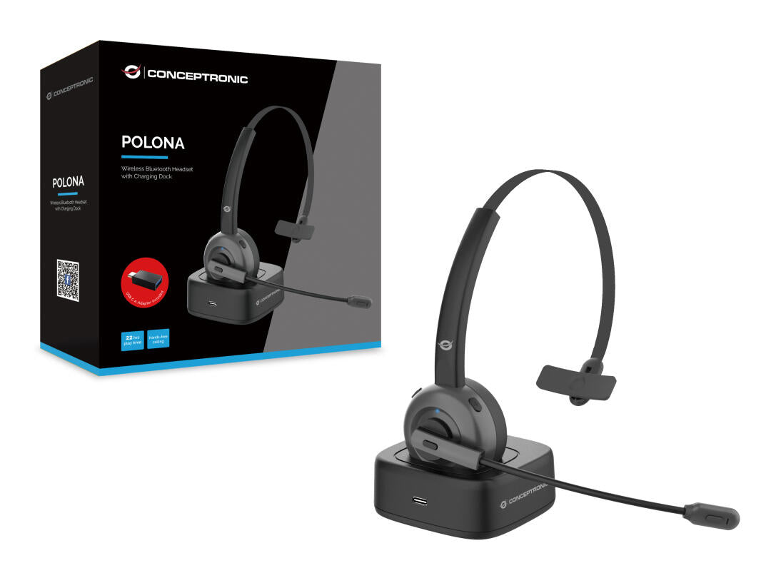 Auscultador ANC Bluetooth | Conceptronic Polona | Base Carregamento