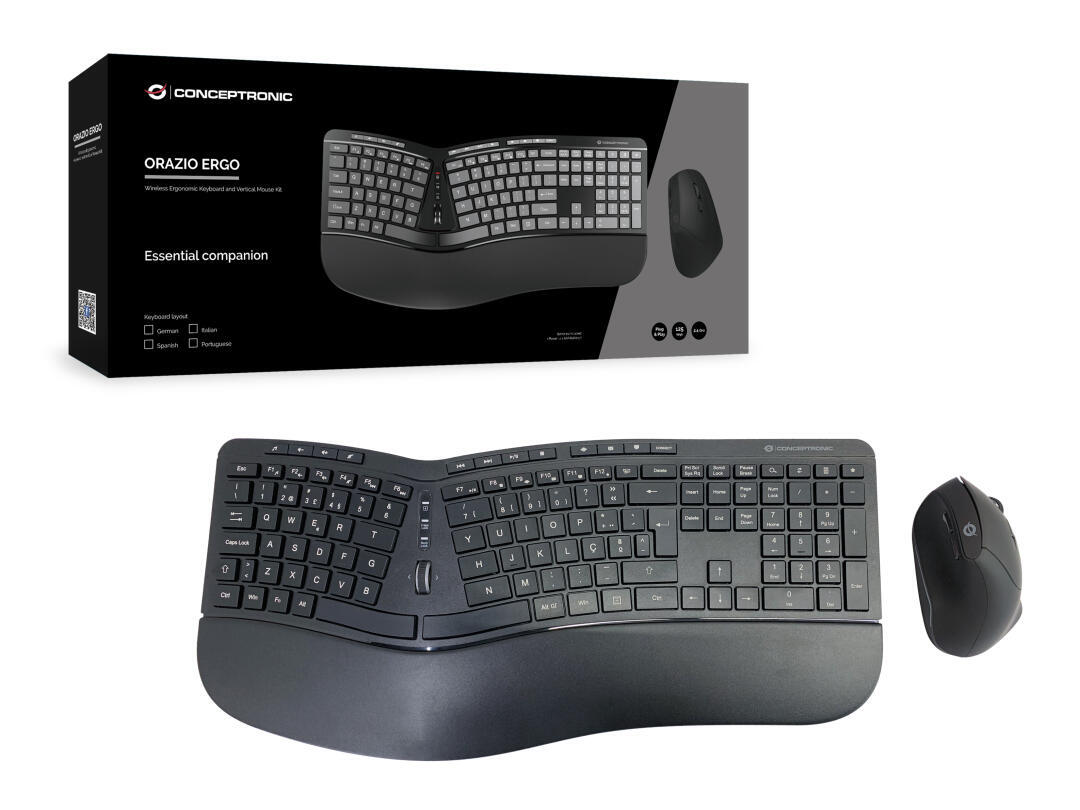 Teclado Ergonómico e Rato Vertical Sem Fios | Conceptronic | Orazio