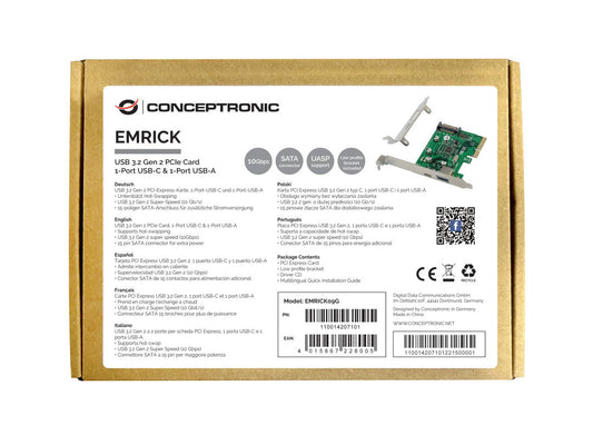 EMRICK USB 3.2 Gen 2 PCIe Card, 1-Port USB-C & 1-Port USB-A  - vÃ¡lido p/ unid prÃ© estabelecidas para a a PromoÃ§Ã£o