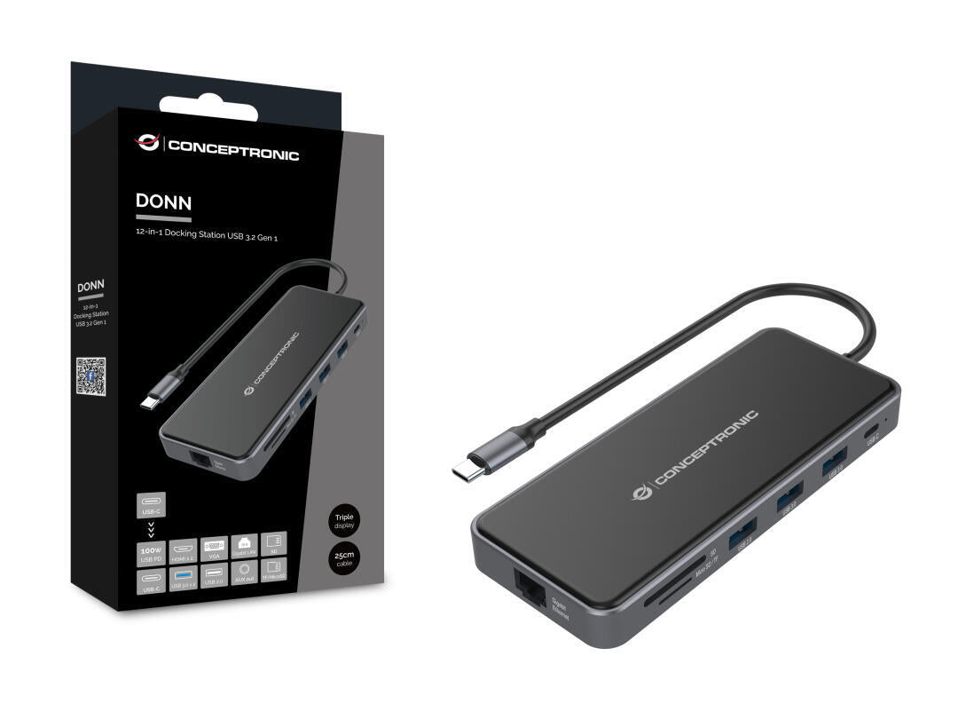 CONCEPTRONIC DOCK USB-C 2xHDMI 1xVGA RJ45 USB3 PD 100W