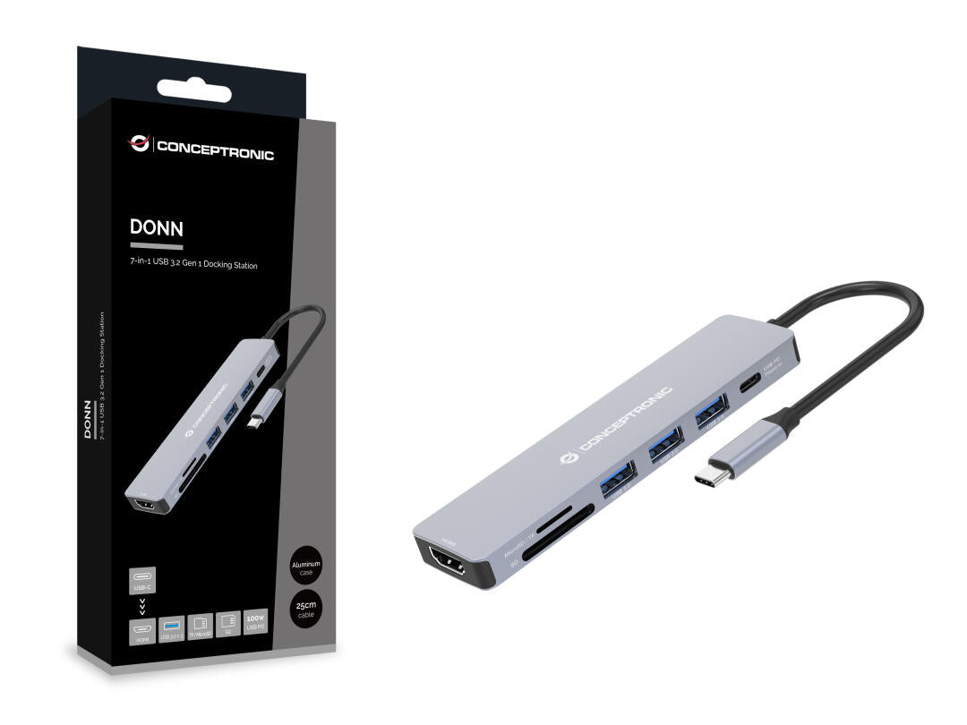 Docking Station | Conceptronic | USB-C HDMI 3xUSB3 Card Reader PD 100W