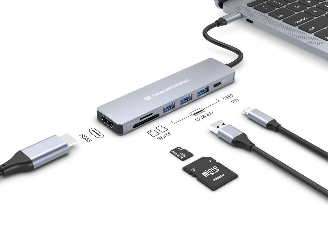 CONCEPTRONIC DOCK USB-C HDMI 3xUSB3 CARD READER PD 100W