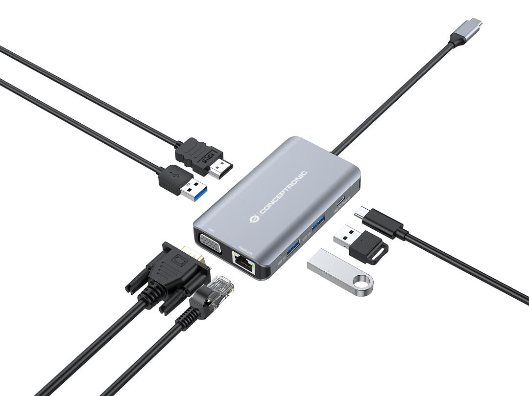 Docking Station USB-C | Conceptronic | HDMI | VGA | USB3 | RJ45