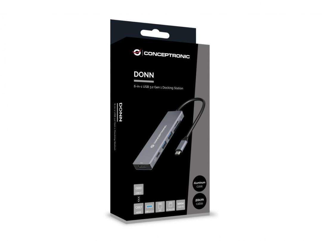 Dock USB-C | Conceptronic | 1xHDMI 4K, 2xUSB3, Card Reader, 100W PD