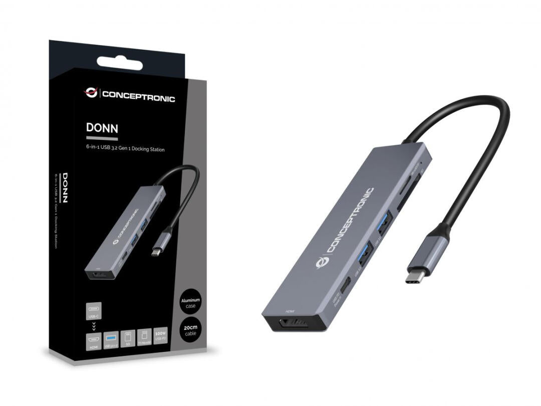 Dock USB-C | Conceptronic | 1xHDMI 4K, 2xUSB3, Card Reader, 100W PD