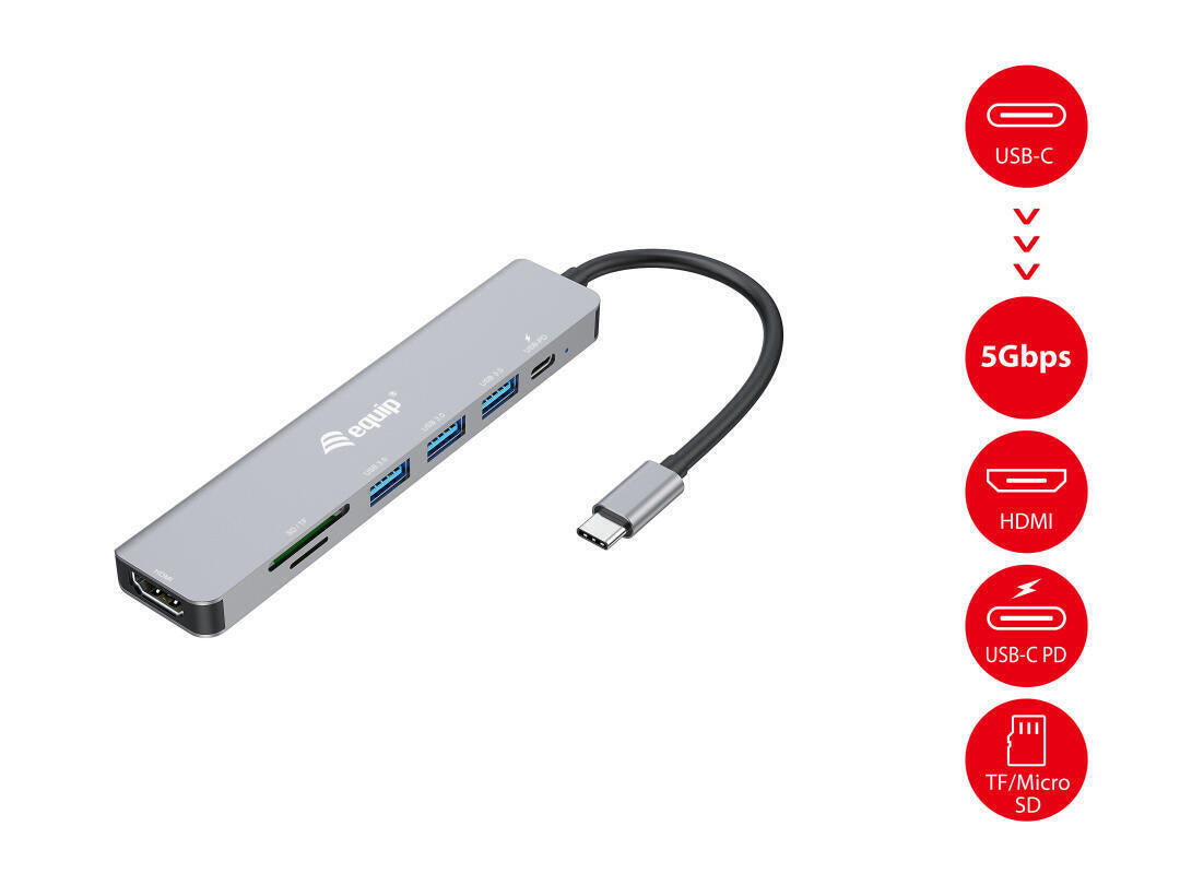 Dock USB-C | Equip | 7 em 1 | HDMI 4K | 3x USB3.2 | Micro SD | 100W P