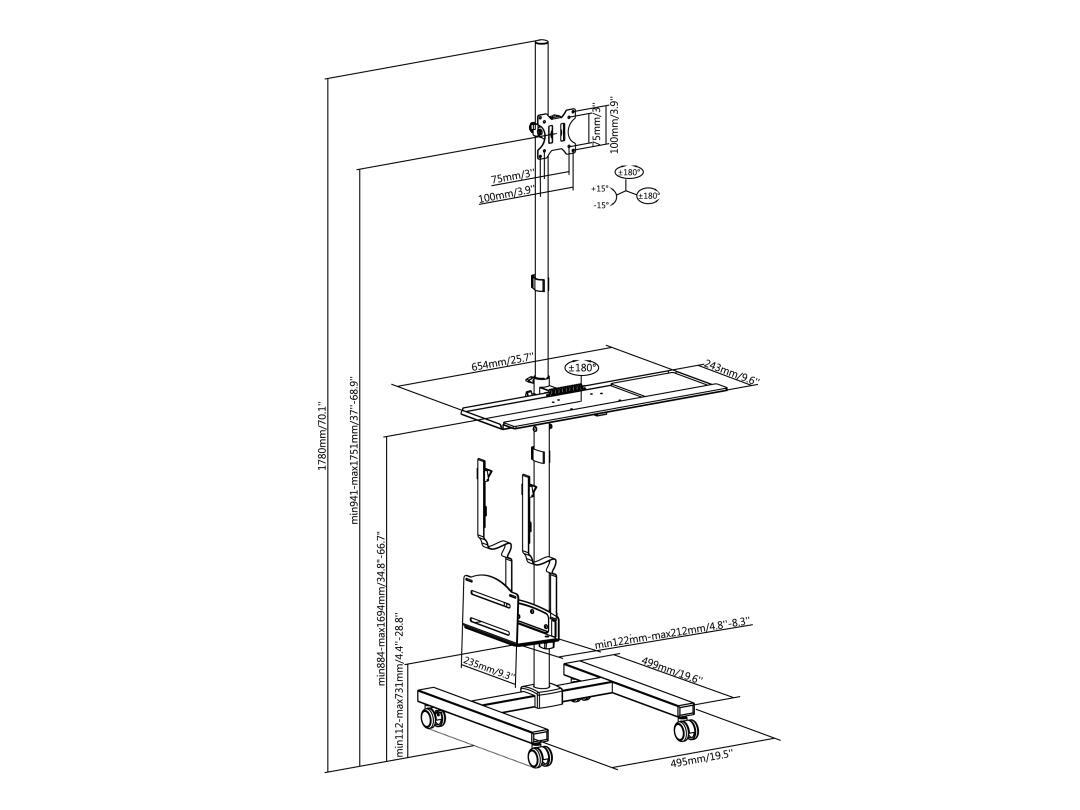 Posto de Trabalho Móvel | Equip Ergo | 17"-32" | 650171 | Ajustável