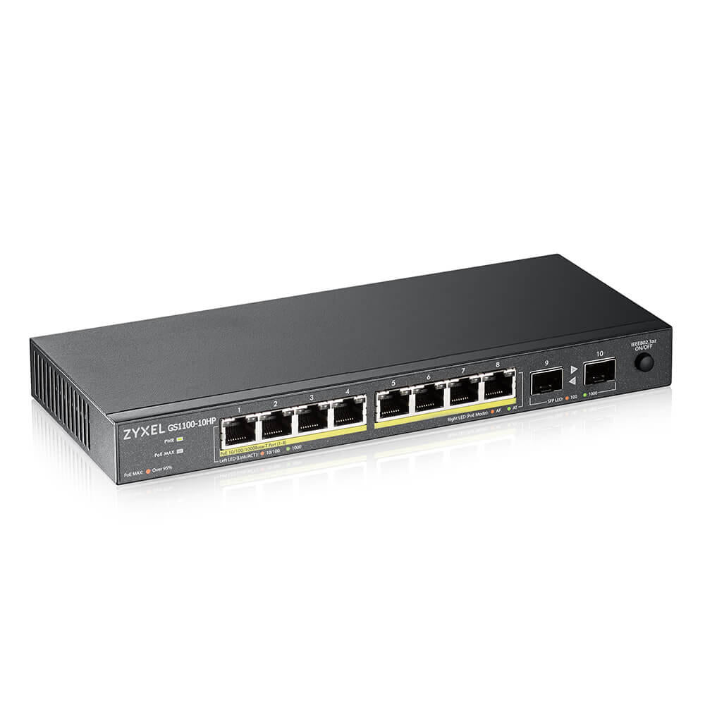 Zyxel GS1100-10HP v2 No administrado Gigabit Ethernet (10/100/1000) EnergÃ­a sobre Ethernet (PoE) Negro - 1353960