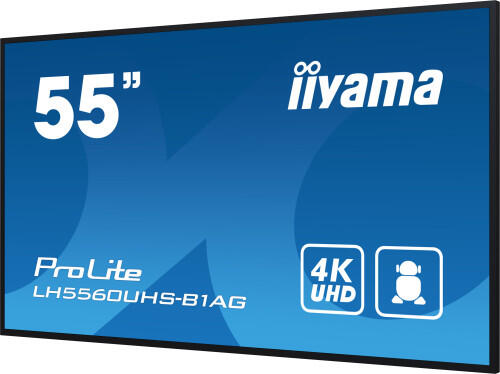 iiyama PROLITE Pizarra de caballete digital 139,7 cm (55") LED Wifi 500 cd / mÂ² 4K Ultra HD Negro Procesador incorporado Android 11 24/7 - 1370909