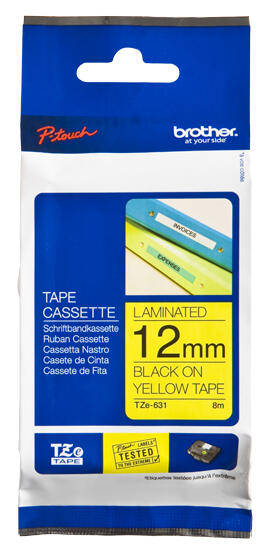 Fita Laminada | Brother | TZE | 12 mm Amarelo/Preto | para P-Touch