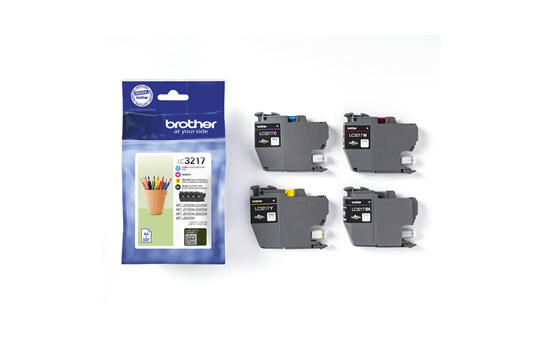 BROTHER Pack de 4 cartuchos de tinta negro, cian, magenta y amarillo LC3217VAL para MFCJ5330, MFCJ65