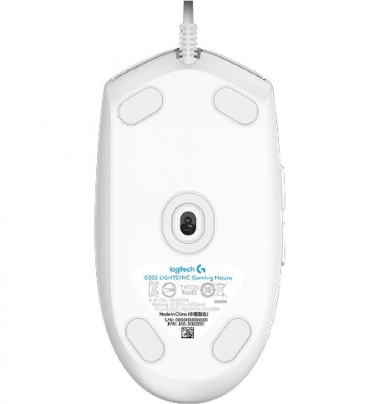 LOGITECH RATON G203 LIGHTSYNC BLANCO GAMING 8.000 DPI 6 BOTONES