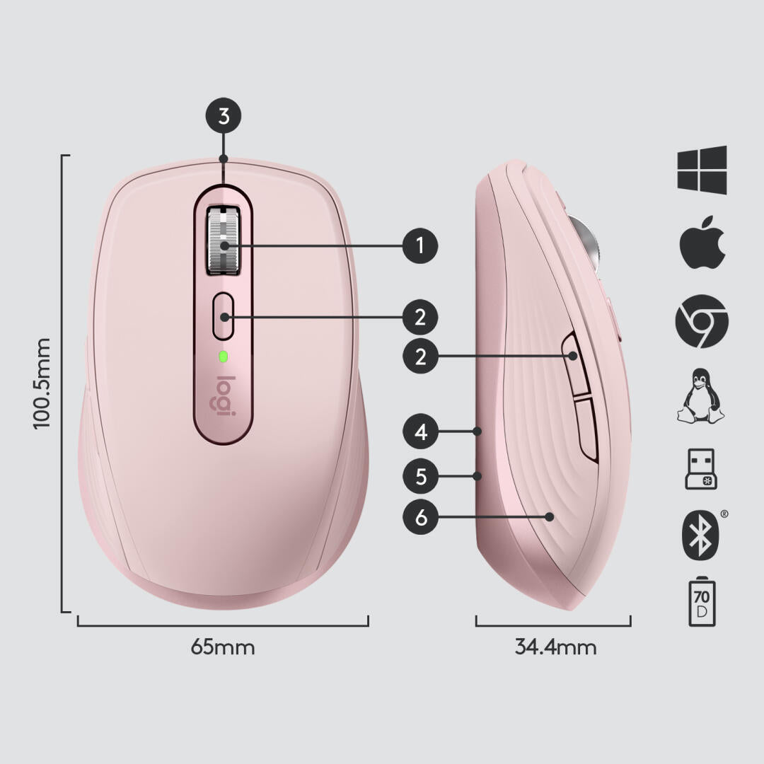 Rato Sem Fios | Logitech | MX Anywhere 3 | Rosa | 910-005990