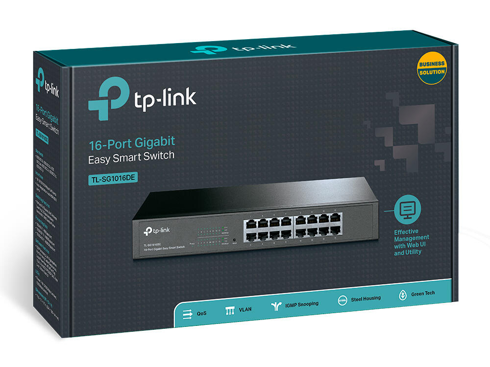 16-Port Gigabit Easy Smart Switch, 16 Gigabit RJ45 Ports, 1U 13-inch Rack-mountable Steel Case, MTU/Port/Tag-based VLAN, QoS, IGMP Snooping, Web/Utility Management - vÃ¡lido p/ unid faturadas atÃ© 31