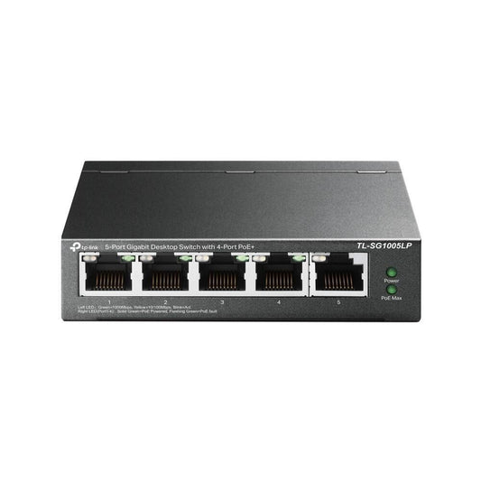 5-Port Gigabit Desktop Switch with 4-Port PoE+, PORT: 4Ã— Gigabit PoE+ Ports, 1Ã— Gigabit Non-PoE Port, SPEC: 802.3af/at, 40 W PoE Power, Desktop Steel Case, Plug and Play