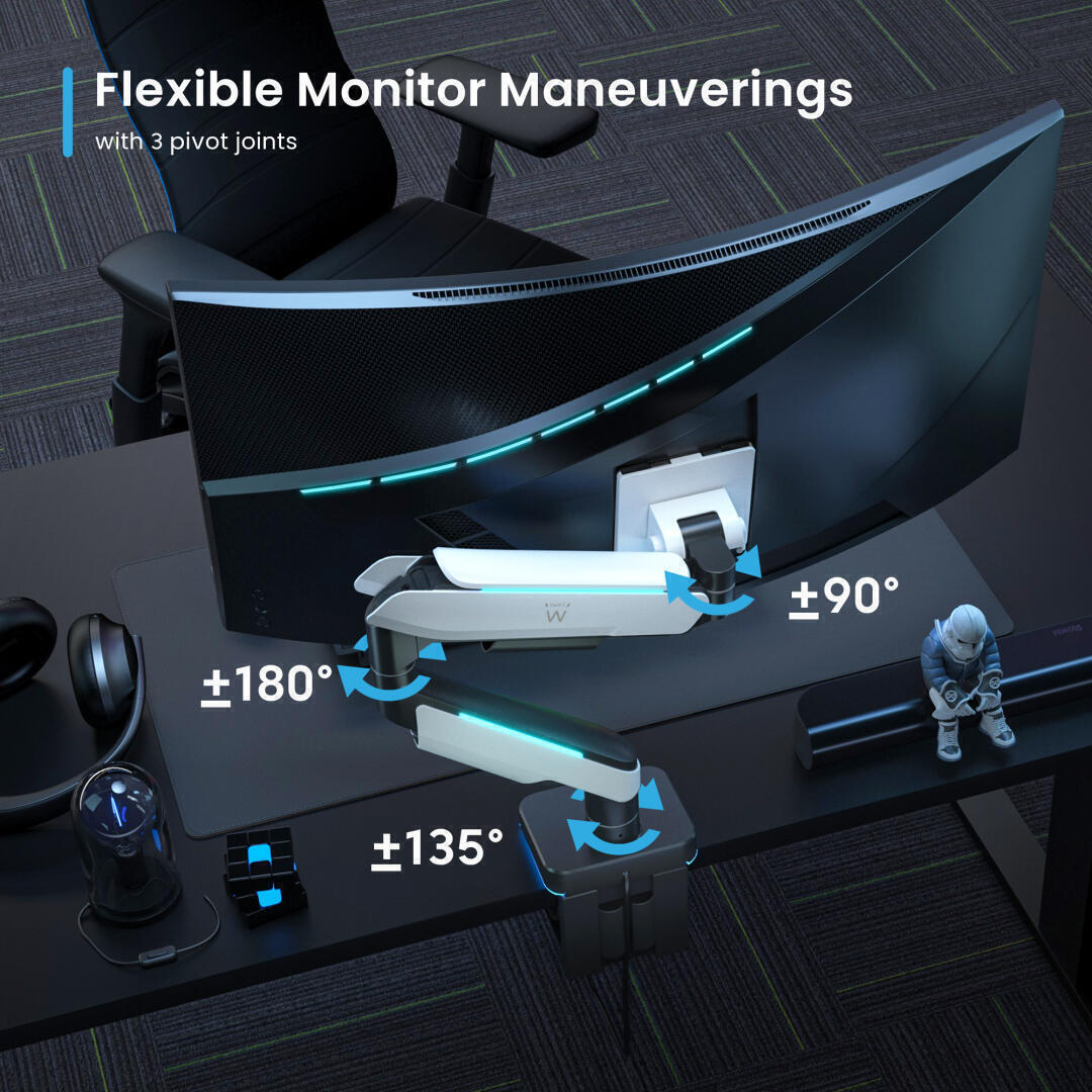 Suporte Monitor 1 Monitor atÃ© 49" (Flat/Curved/Ultrawide) e 20Kg, Full VESA 75x75 / 100x100, Luz RGB