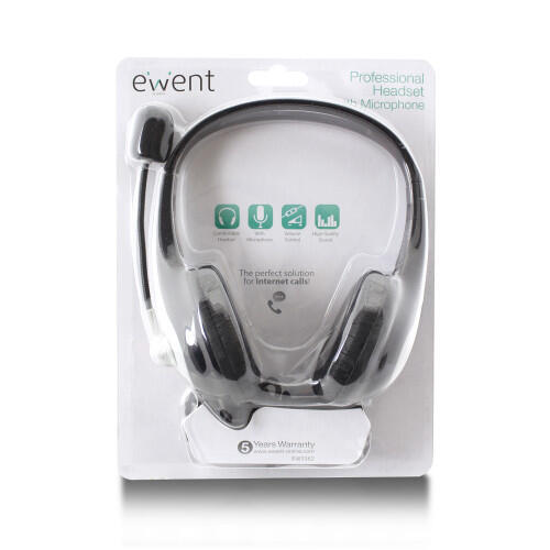 EWENT HEADSET PRO COM MIC AND VOLUME CONTROL JACKS 3.5"