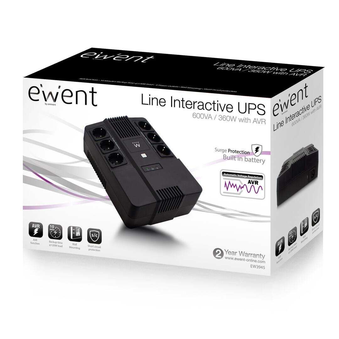 UPS Line Interactive | Ewent | 600VA | AVR | 6 Portas CEE7/3