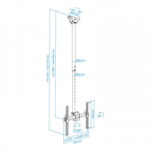 Suporte de Teto TooQ LPCE1155TSLI-B | Monitor/TV 32-55" | Rotação