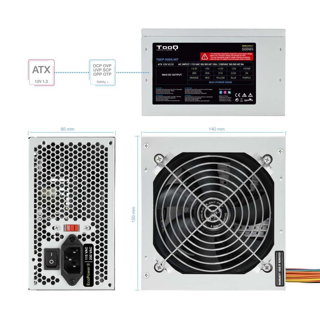 Fonte de Alimentação Tooq Ecopower II ATX 500W (S/Cabo Alim