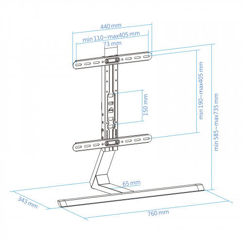 Suporte de Mesa Tooq 32" a 65" Max. 40kg Aluminio Preto