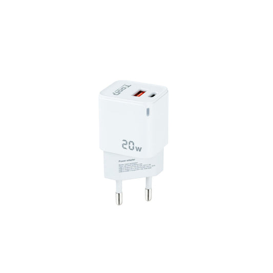 Carregador Tooq USB-C/PD 20W + USB-A/QC 20W