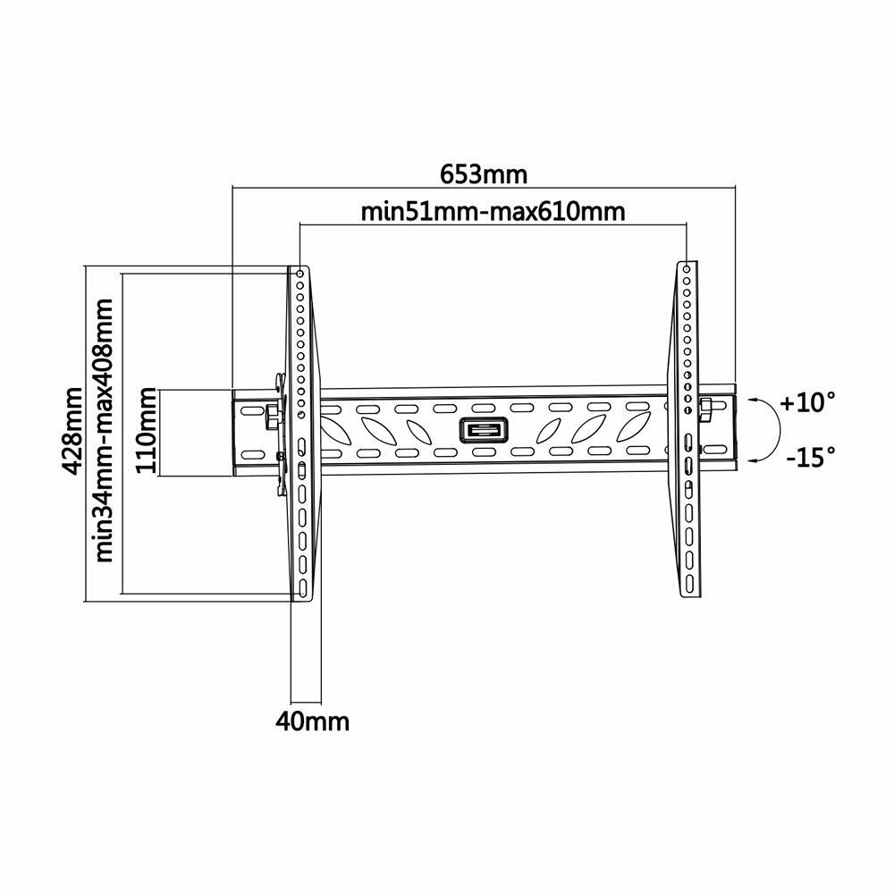 Suporte para monitor LCD - Instalação em paredes - Inclinação entre -15º e +10º - Separação da parede 74 mm - Carga máxima 50 Kg - Ecrãs 37&quot;~70&quot; - TVM-3260