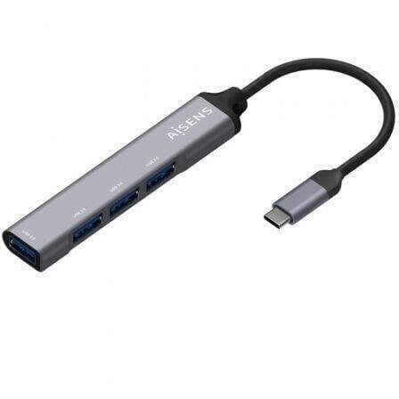 AISENS HUB USB 3.1 USB-C aluminio, USB-C/M-4xtipo A/H, gris, 10cm