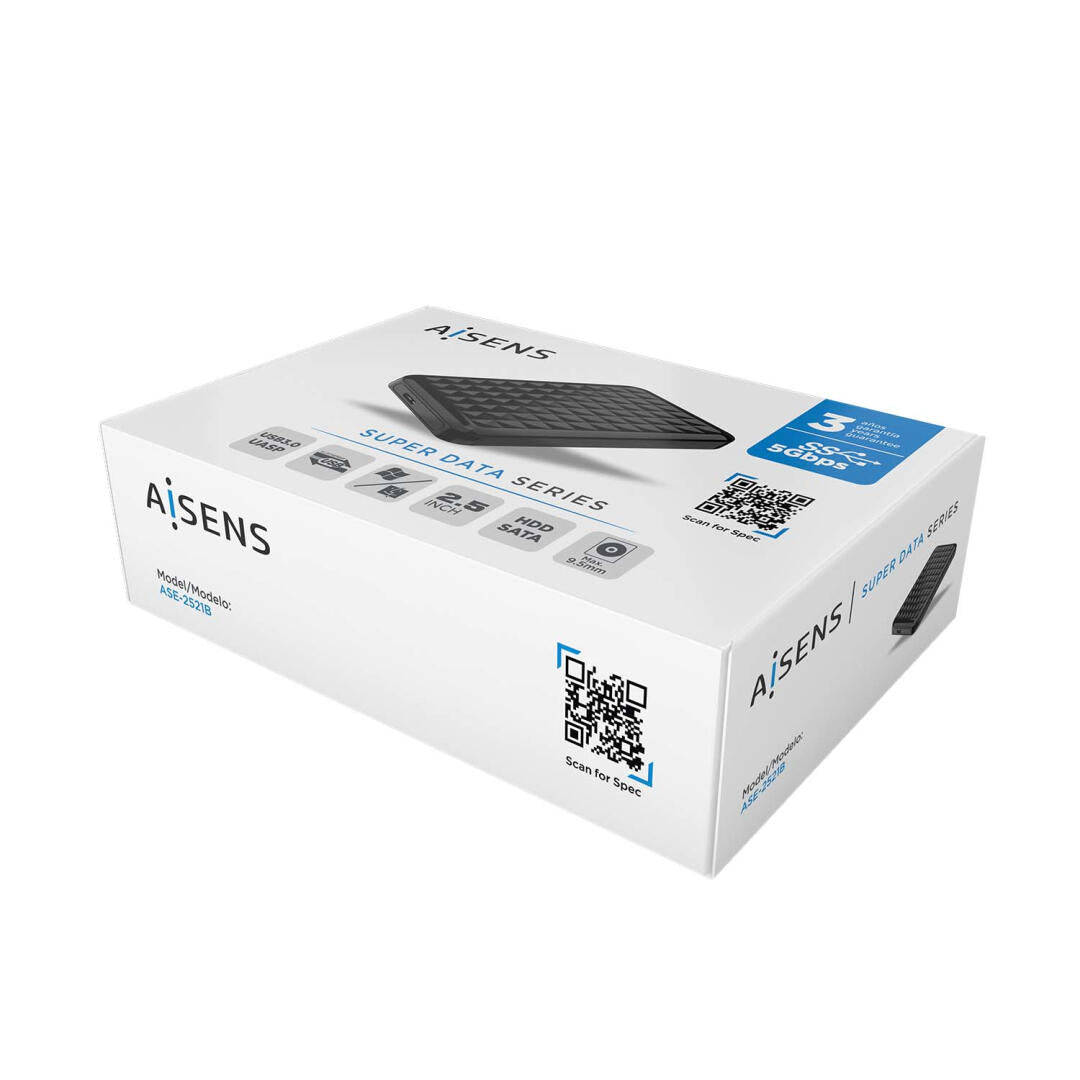 Caixa Externa 2,5" | AISENS | SATA a USB 3.0/3.1 Gen1 | Negra | 9.5MM