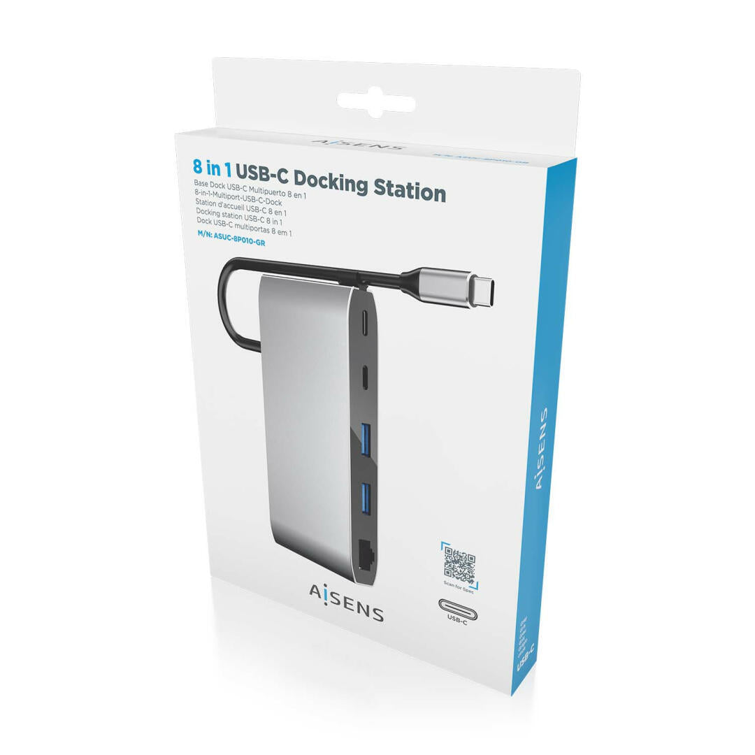 Docking Station USB-C | AISENS | 8 em 1 | HDMI VGA RJ45 USB USB-C