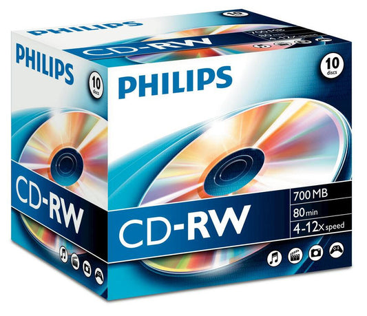 Philips CD-RW 80Min 700MB 4-12x Jewel Case (10 unidades)