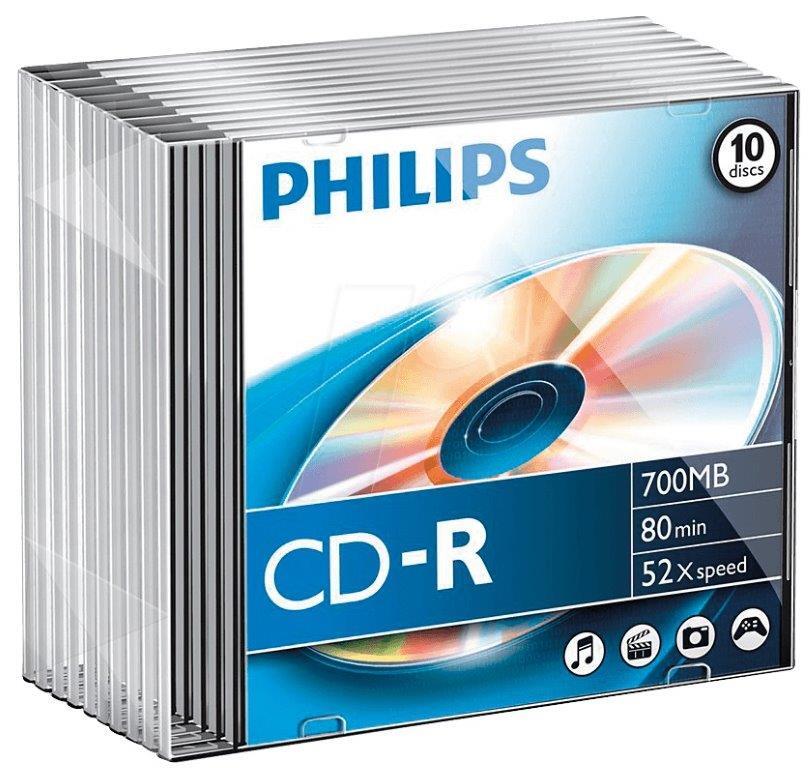 Philips CD-R 80Min 700MB 52x Slim Case (10 unidades)