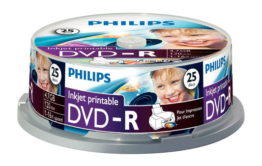 Philips DVD-R 4,7GB 16x Printable mate Cakebox (25 unidades)