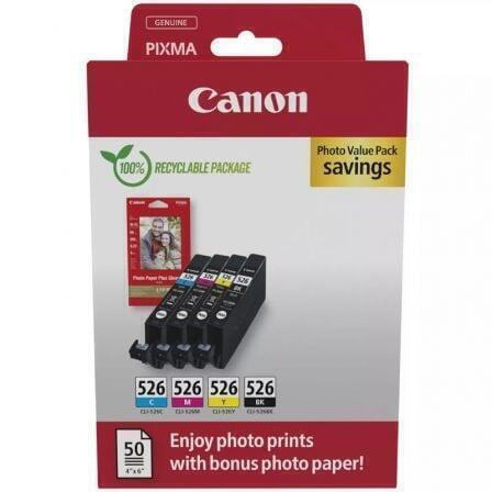 Canon CLI-526 BK/C/M/Y | Value Pack | Papel Foto 4x6 | 50 folhas