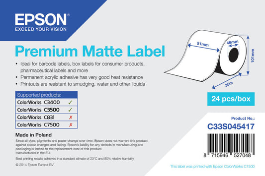 EPSON ROLO ETIQUETA PREMIUM MATTE 51mmx35m TM-C3400 series