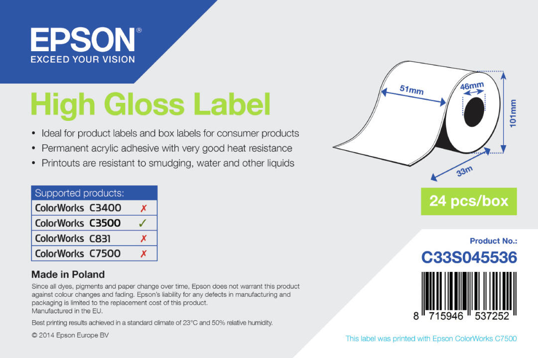 EPSON HIGH GLOSS LABEL 51mmX33m TM-C3500