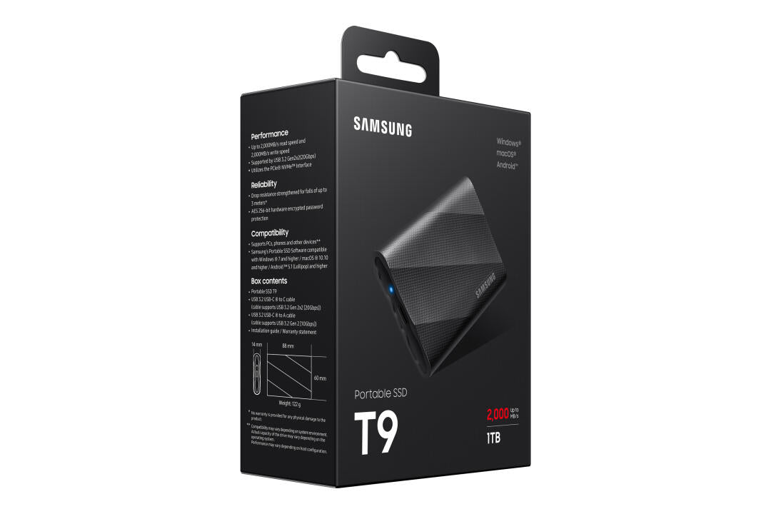 SSD Externo | Samsung | Portable T9 | USB 3.2 | 1TB | Preto